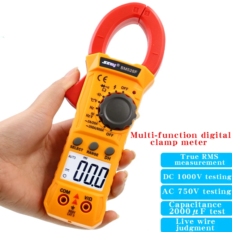 SZBJ BM528D Mini anti-hotové elektrotechnické sponky Digitálny ammeter Multifunkčný sponkový meter kapacita vysokej presnosti