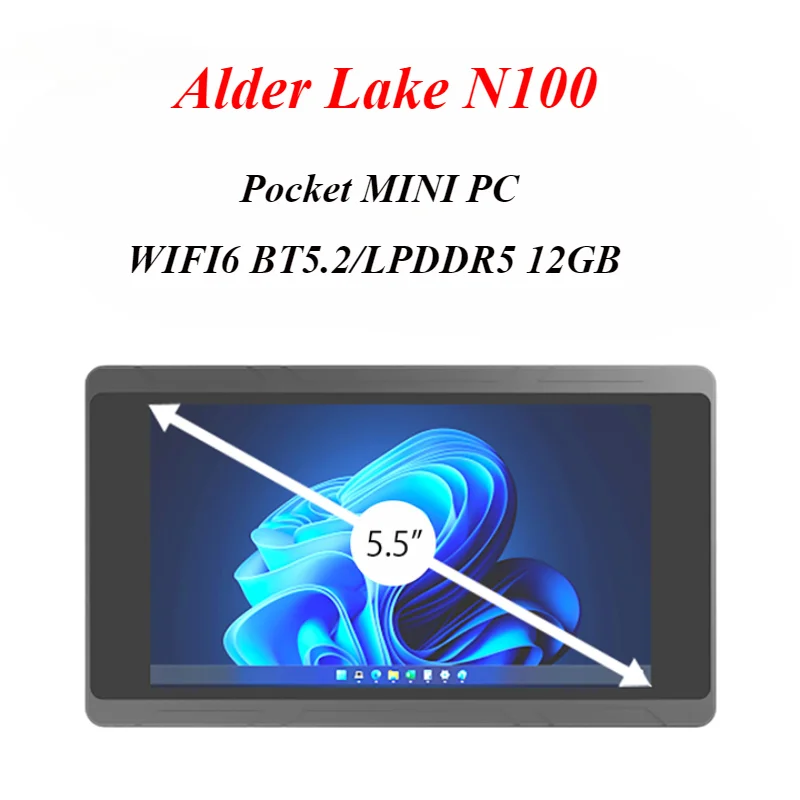 Szbox JX5 Alder Lake N100 Pocket Mini PC WiFi6 BT5.2 DDR5 Windows 11 dotyková obrazovka Tablet PC HD Type-D Duálna obrazovka LAPTOP