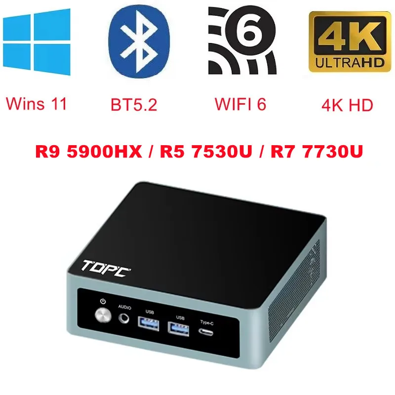 Szbox R9 5900HX / R5 7530U / R7 7730U MINI PC Windows 11 Pro DDR4 3200MHZ M.2 NVME SSD WIFI6 BT5.2 4K