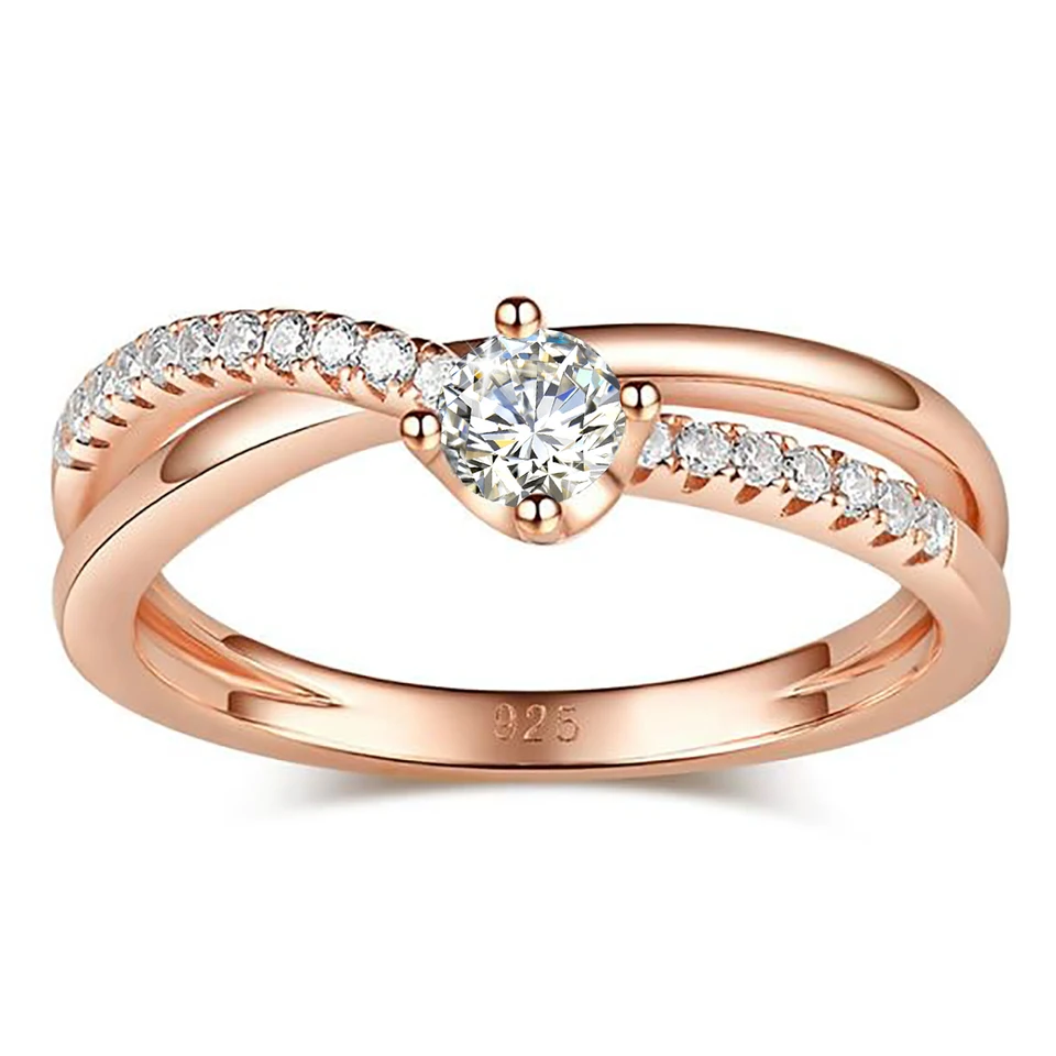 Szjinao Rose Gold -Goldat Moissanit Ring 0,3CtW Engagement Ring Test pozitívny moissanitský pás Diamond Svadobné šperky pre nevestu