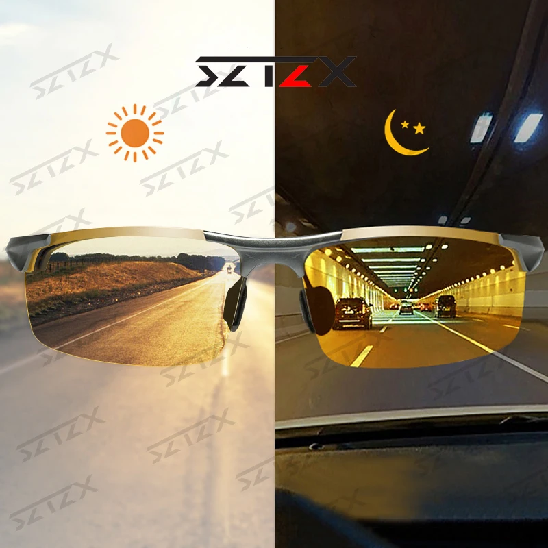 Sztzx anti-glare Denné nočné videnie Photochromické okuliare muži Polarizované jazdné rybárske okulia
