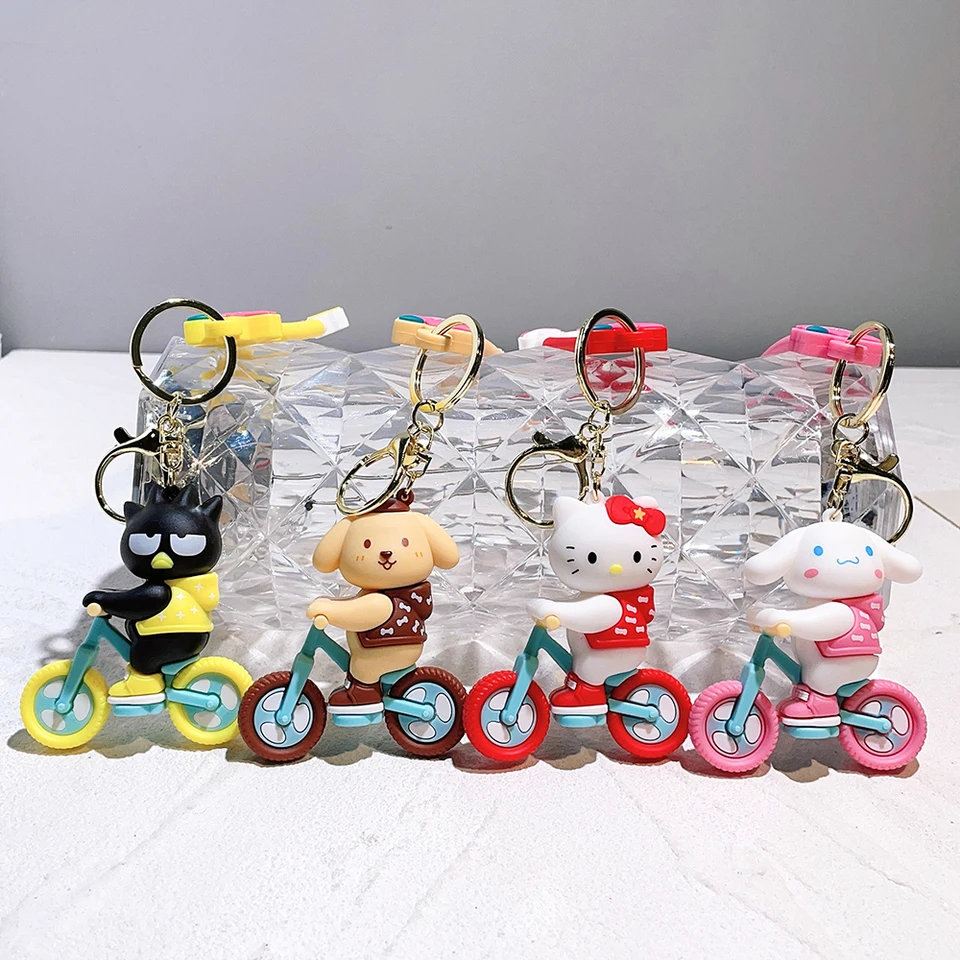Séria jazdeckých bicyklov roztomilý bábika Keychain Klasická postava Sanrio Car Charm Malé prívesok Keychain mobilný telefón vrecko