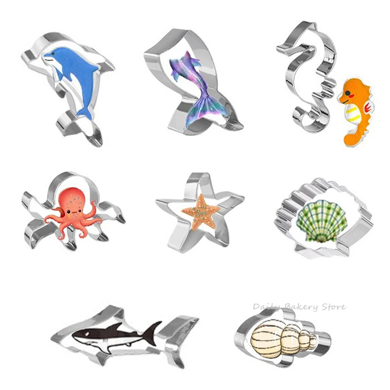 Séria morských zvierat z nehrdzavejúcej ocele Cutter Cutter Shark/Dolphin/Fish Cookie Mold