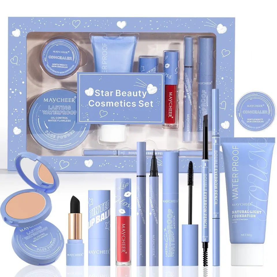 Súbor make-upu all-in-one, darček s plným make-upom patrí korektor, nadácia, očné linky, pero obočie, riasenka, rúžový makeup pre ženy