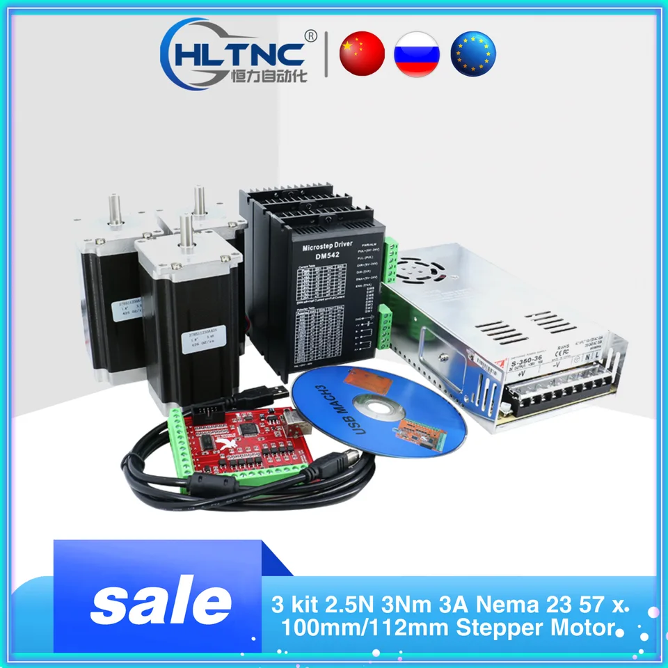 Súprava CNC 3 3NM 3A NEMA 23 57 x 112 mm 57HS112 Krokový motor TB6600 DM542 DM556 Ovládač + 350W napájací zdroj Mach3 ovládač