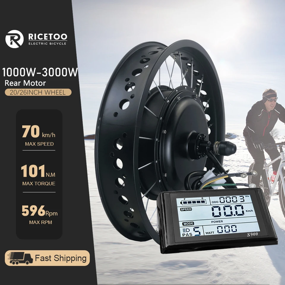 Súprava elektrických motorov Snow Bike Bike 1000-3000W 48-72V Konverzia Fatbike Motor Motor Bike 20'26x4.0inch Elektrická konverzia bicykla