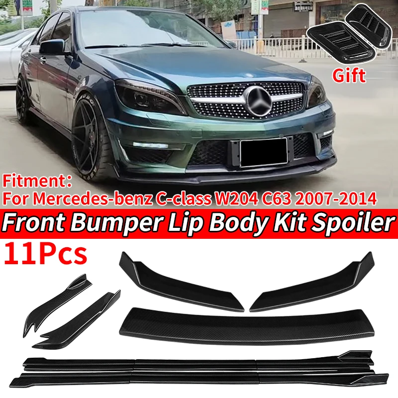 Súprava karosérie automobilu Spliters Spitters Spiler Spiler Bočné sukne Zadný zábal uhlu ABS pre Mercedes-Benz C-Class W204 C63 2007-2014