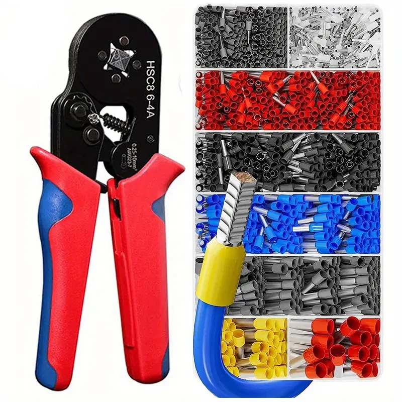 Súprava na drôty Ferrule Crimping Tool Súprava Ferrule s 1200ks drôtovými koncovými ferules Crimper Plier Self-Registrable Ratchet Tool Sada nástrojov