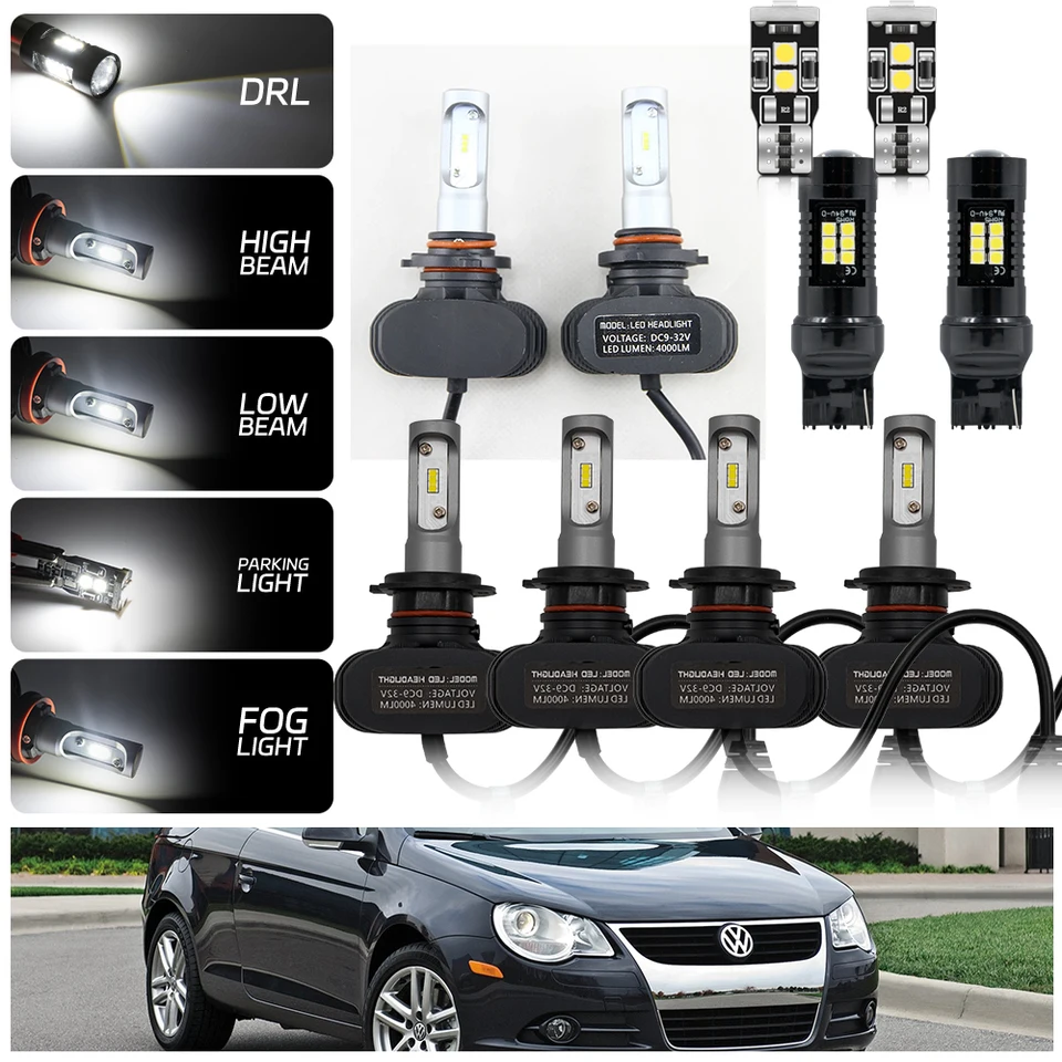 Súprava na modernizáciu svetlometov LED svetlomety Bright White pre VW EOS 1F7 1F8 2007 2008-2015 Nízky lúč, vysoký lúč, hmlová lampa, DRL, parkovacie svetlo