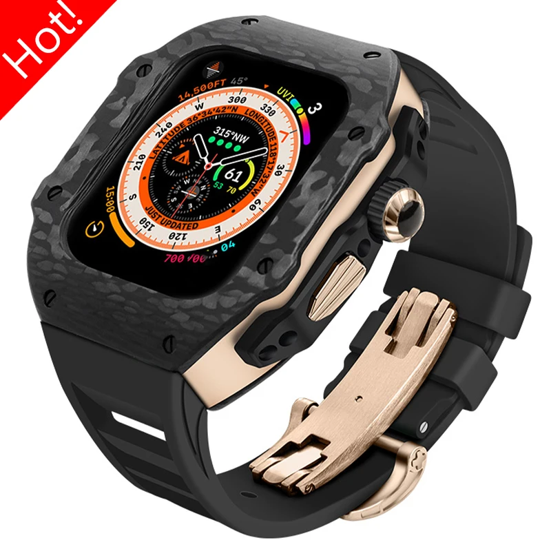 Súprava na modifikáciu luxusných uhlíkových vlákien pre Apple Watch Ultra 2 49mm Case Recant Mod Sit Guma Band Iwatch 9 8 7 6 5 4 SE 45 mm 44 mm