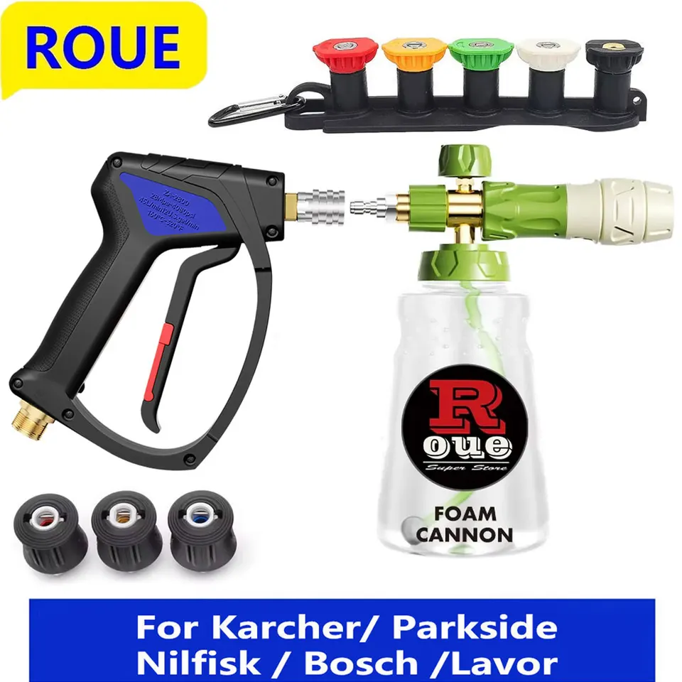 Súprava na penovú pištoľ RUUE s vysokou tlakom 4080psi s piatimi farebnou dýzou, rýchlym konektorom a 1/4 'adaptérom pre Bosch Nilfisk Karcher