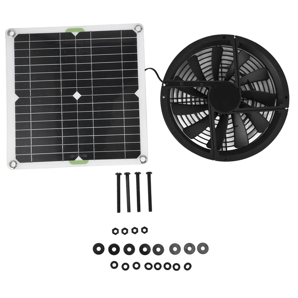 Súprava ventilátora solárneho panela 10in 100w vodotesný solárny panel okrúhly ventilačný výfukový ventilátor pre skleníkový prístrešok pre kuracie mäso
