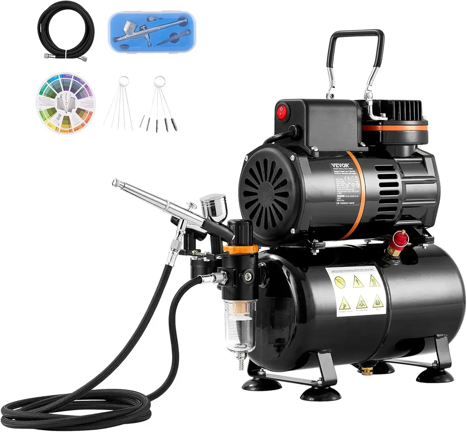 Súprava vzduchovej kefy s 3,5 l Skladovacou nádržou vzduchu, Dual ventilátorový vzduchový kompresorový systém s 4,3 mm špičkovým airbrush
