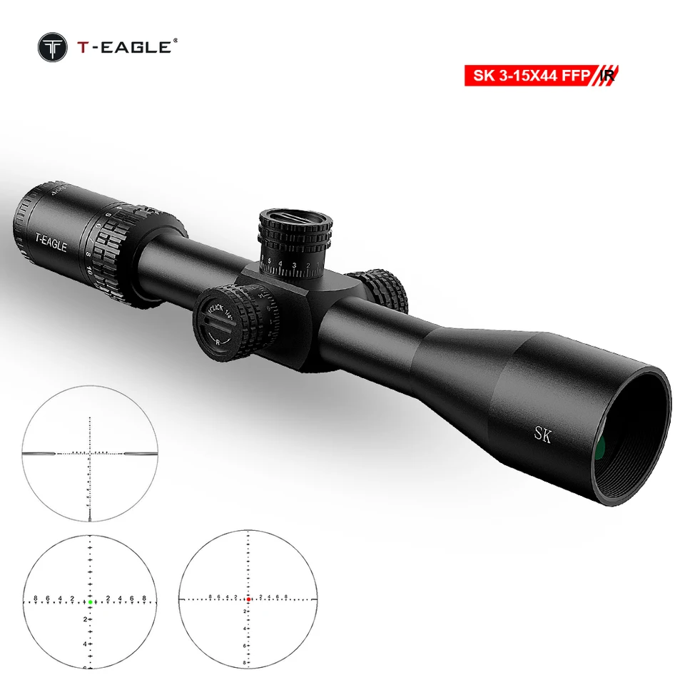 T-Eagle SK 3-15x44 FFP IR Lovecká puška Rozsah prvej ohniskovej roviny pušky Tactické sklo leptané optické zameriavacie pamiatky