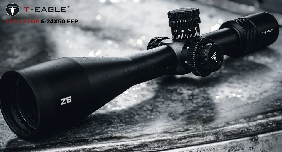 T-Eagle Zero Stop ZS 6-24x50 FFP Tactical Riflescope na lov skla HD sklo Rozsah Optický vzduchový pištoľ Airsoft Optical Sight PCP