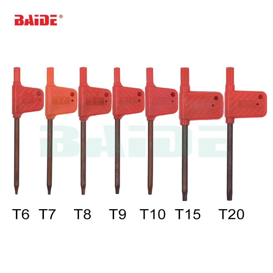 T6 T7 T8 T9 T10 T15 T20 Torx Screwdriver Spanner Key Small Red Flag Screck Tools Tools 200ks/šarža