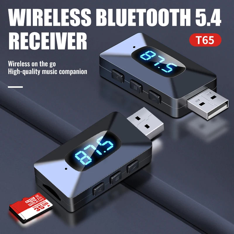 T65 Mini Car Bluetooth 5.4 prijímač vysielača USB s LED displejom Handsfree Call Call Car BT Kit