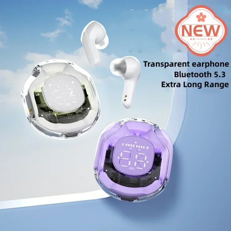 T8 TWS Wireless Bluetooth Headset Transparentné slúchadlá ENC LED Power Digital Display Display Stereo Sound Suemfones for Sports Work