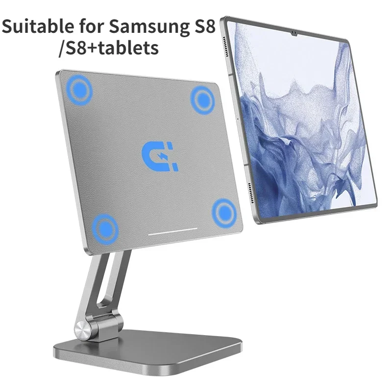 Tablet Stand 360 Rotácia hliníkovej zliatiny Zasknuté zavesené magnetické držiaky Desktop Office School pre Samsung S8/S8+