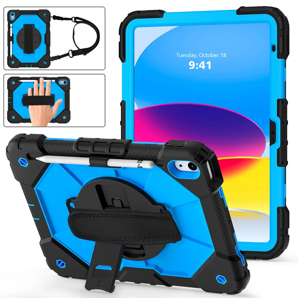 Tablety iPAD10 pre iPad 10 10. prípad 10.9 2022 A2696 A2777 A2757 Cover Fundas Rotujúci ručný remienok PC stojan Silikónový plášť