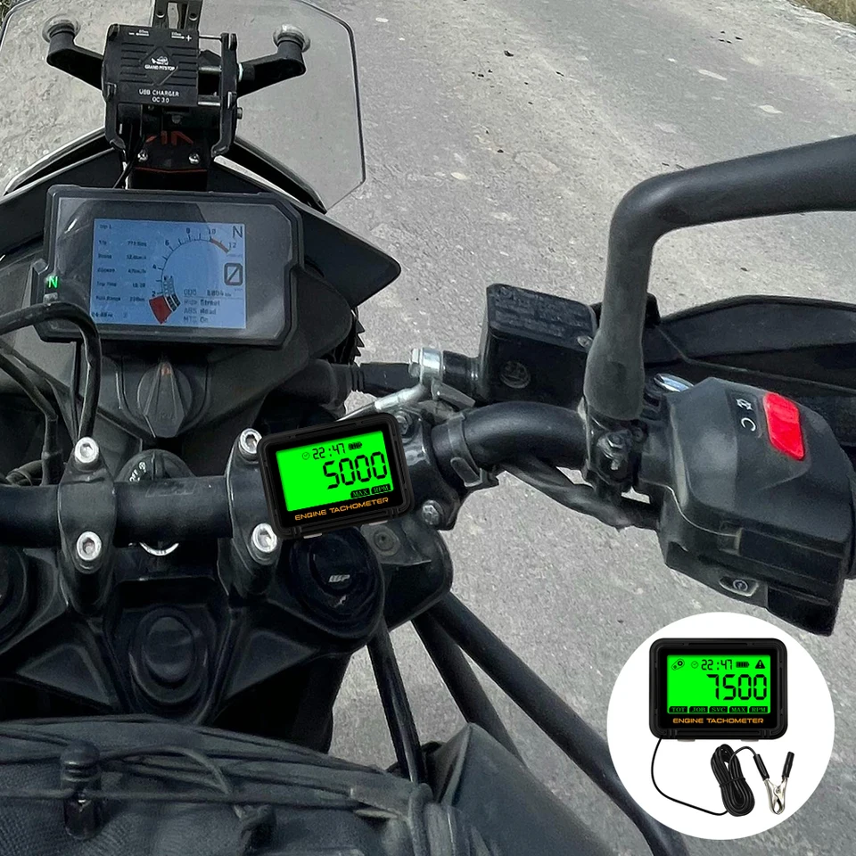 Tachometer motocyklového meracieho metra Hour meter ATV Lawn Mower Motor Motor LCD SVC Induktívne výstrahy RPM RPM
