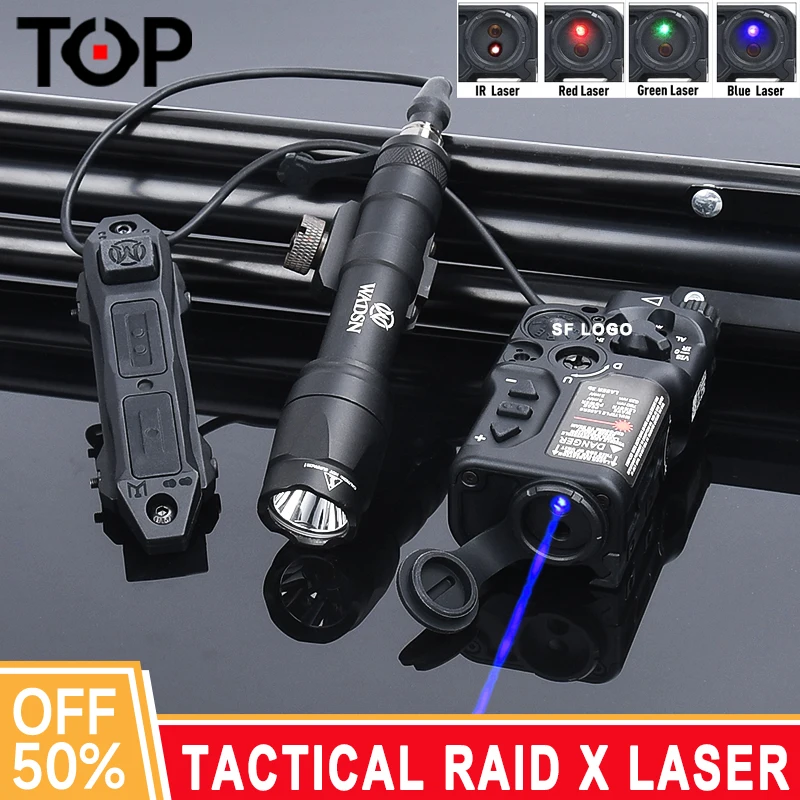 Tactical Airsoft Raid x laser zameraný na červenú bodku zelenú modrú lúče Ir strobe laser wadsn baterka M300a M600C Lovecké svetlo