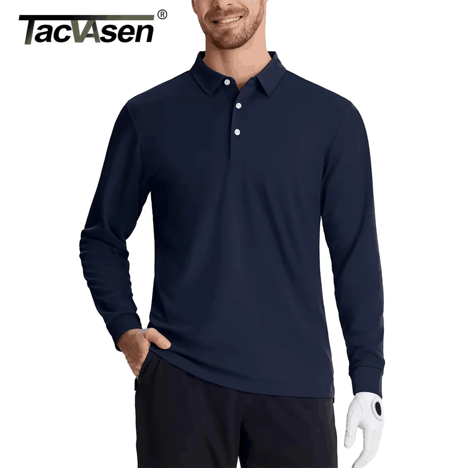 TACVASEN s dlhým rukávom Polos tričká Pánske Pánske rýchle suché ľahké golfové košele