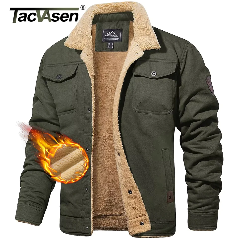 TACVASEN ZABEZPEČNOSTI COLLAR Winter Cotton Bunds Mens Sherpa fleece trucker parka zelená práca nákladné plášťa Coats Obliekanie kabáty