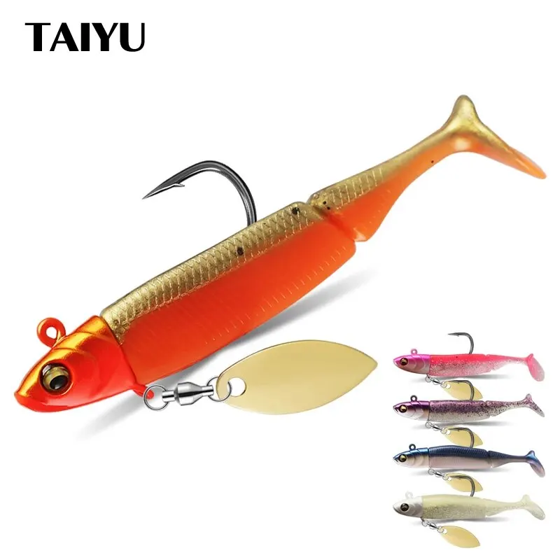 Taiyu Jig Head Mäkké rybolovné návnady 21G T-tail Silikónové návnada Wobblers kovový spinner lyžica návnad