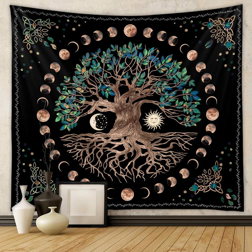 Tajomný strom života huby lesné tapisérie stena zavesenie rozprávka Bohemian Psychedelic domáci internát snov