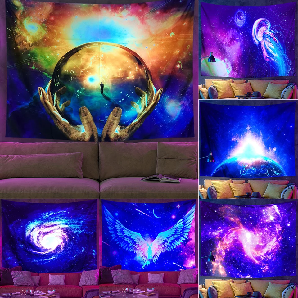 Tajomný vesmír Starry Space UV reakcia Fluorescenčná tapiséria zavesenie domácej dekorácie Spálňa