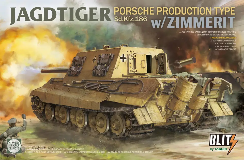 TAKOM 8012 1/35 JAGDTIGER SD.KFZ. 186 Porsche Typ výroby typu W/Zimmerit Model Model Súprava