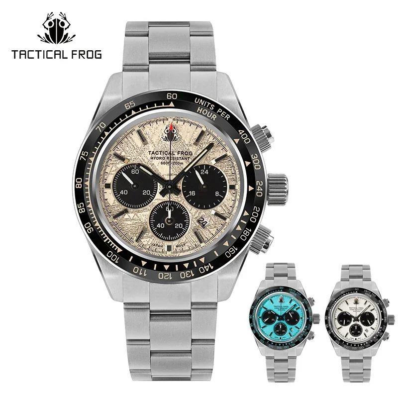 Taktické žaby hodinky pre mužov 41 mm Panda Chronograph vs75a Solar Quartz Move