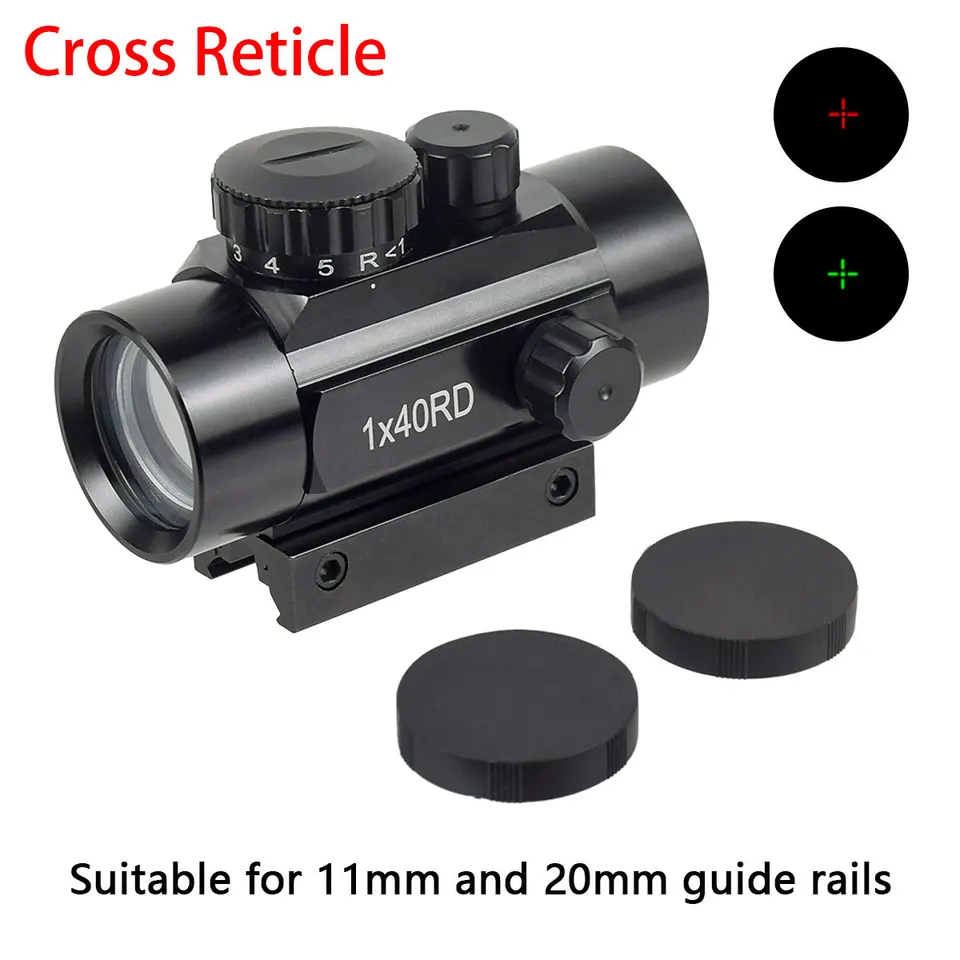 Taktický 1x40 krížový krížový mriežka 1x30 Red Green Dot Dohľad Rozsah optiky Riflescope 11 mm 20 mm Picatinny Rail Lov s krytom šošovky