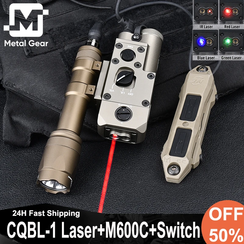 Taktický airsoft kovový CQBL1 červená zelená modrá bodka laser Ir Sight ukazovateľ Surefir M600C Hunting Weapon Fit 20 mm koľajnica