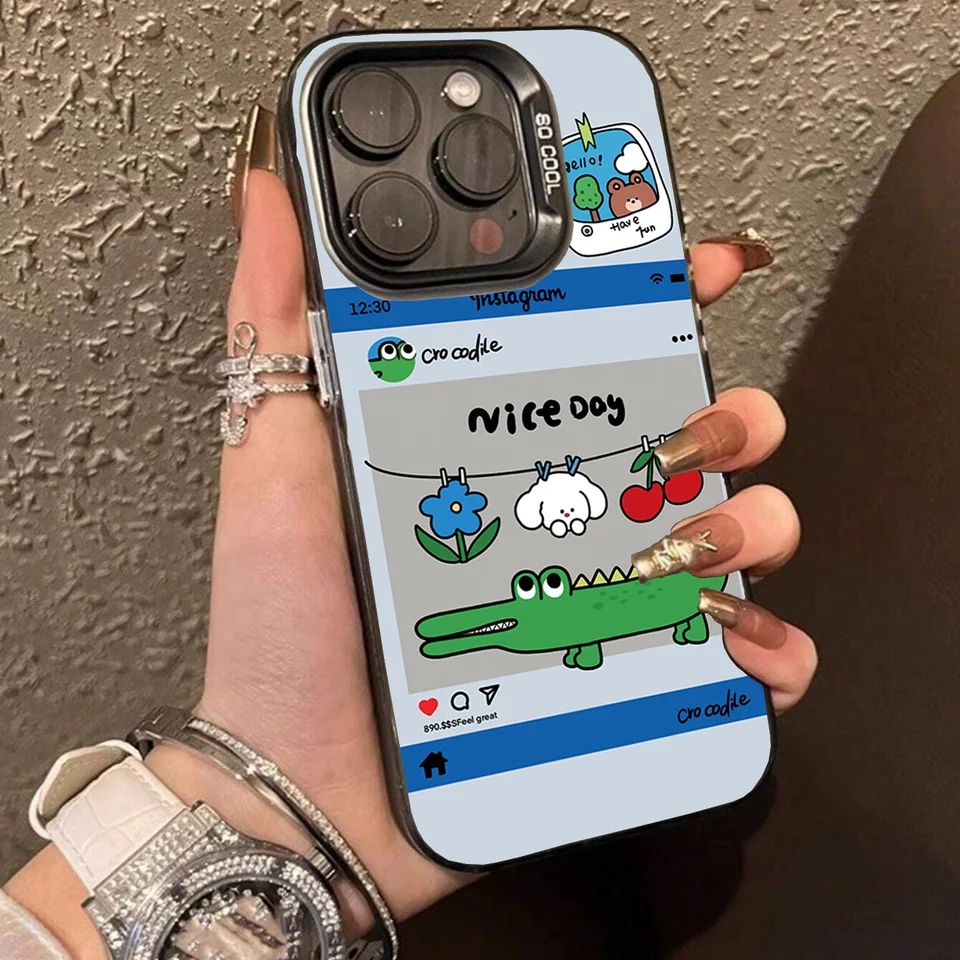 Takže Cool Smartphone 5G Cute Crocodile Puppy Shockproof Phouble Covers pre iPhone 12 13 14 15 16 Puzdro