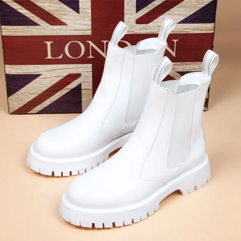 Taliansky dizajnér pánsky módny punk nočný klub šaty Chelsea topánky Čierne biele topánky pekné kovbojské platforma topánka High Top Botas