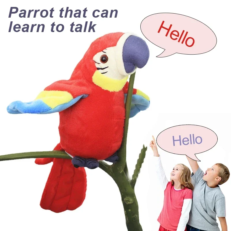 Talking Macaw Parrot Opakujte to, čo hovoríte, plnené plyšové zvieracie hračky Elektronický záznam animovaný vták hovoriaci Parrot Pet Plys Hračky