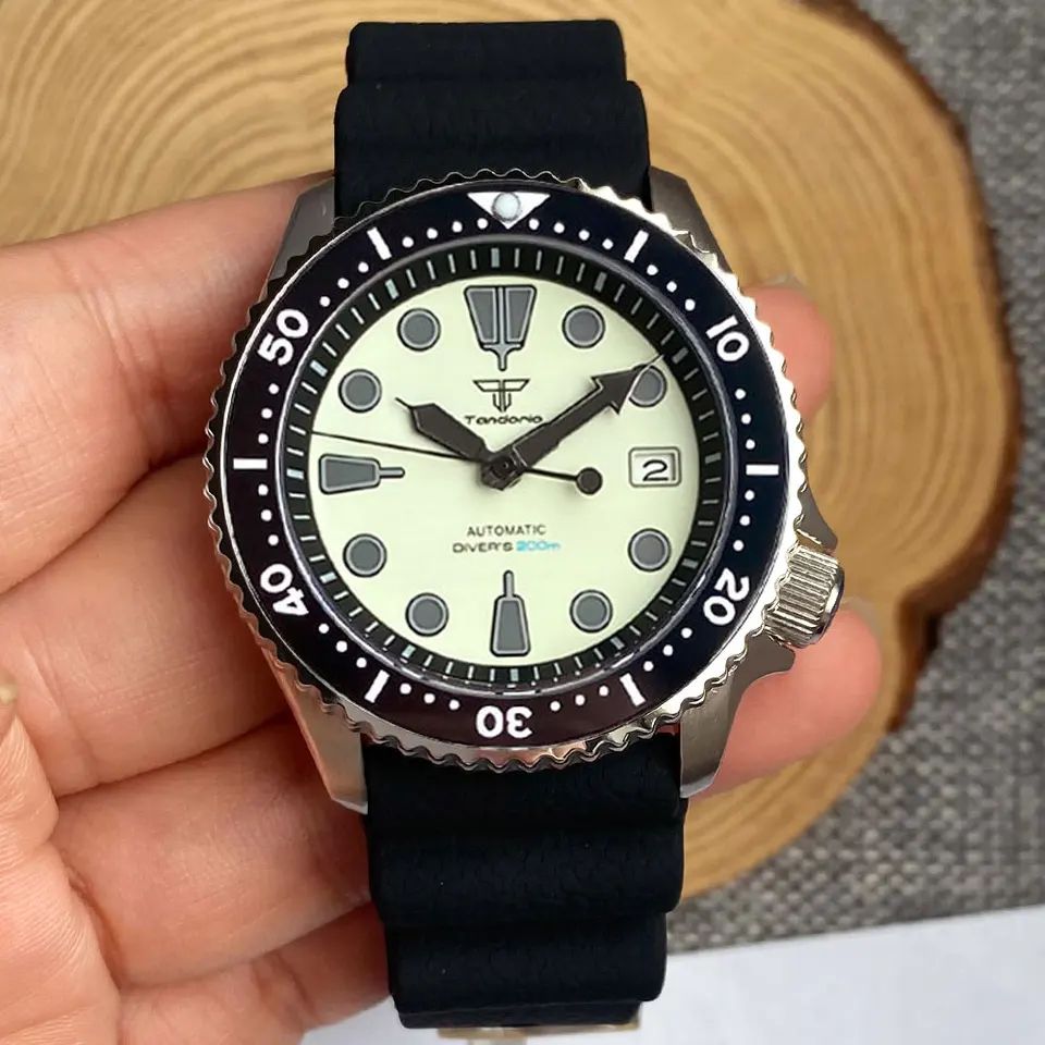 Tandorio SKX Mod Dive Automatické hodinky Men Plne svetelné S NH36 Movt Sapphire Glass 3.8 Crown REJOR 20BAR SWING CLOCKE 41 mm
