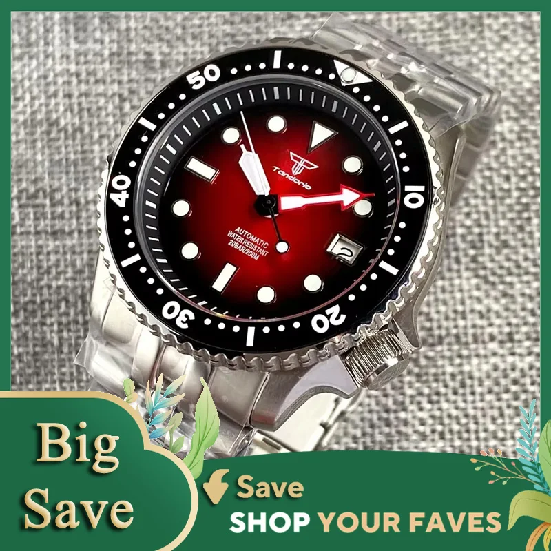 Tandorio Sunburst Red NH35A Mechanical Diver Watch Men SKX Model 3.8 Crown NH35 MOVT 120 CLACKS RÁM 200 m vodotesné hodiny