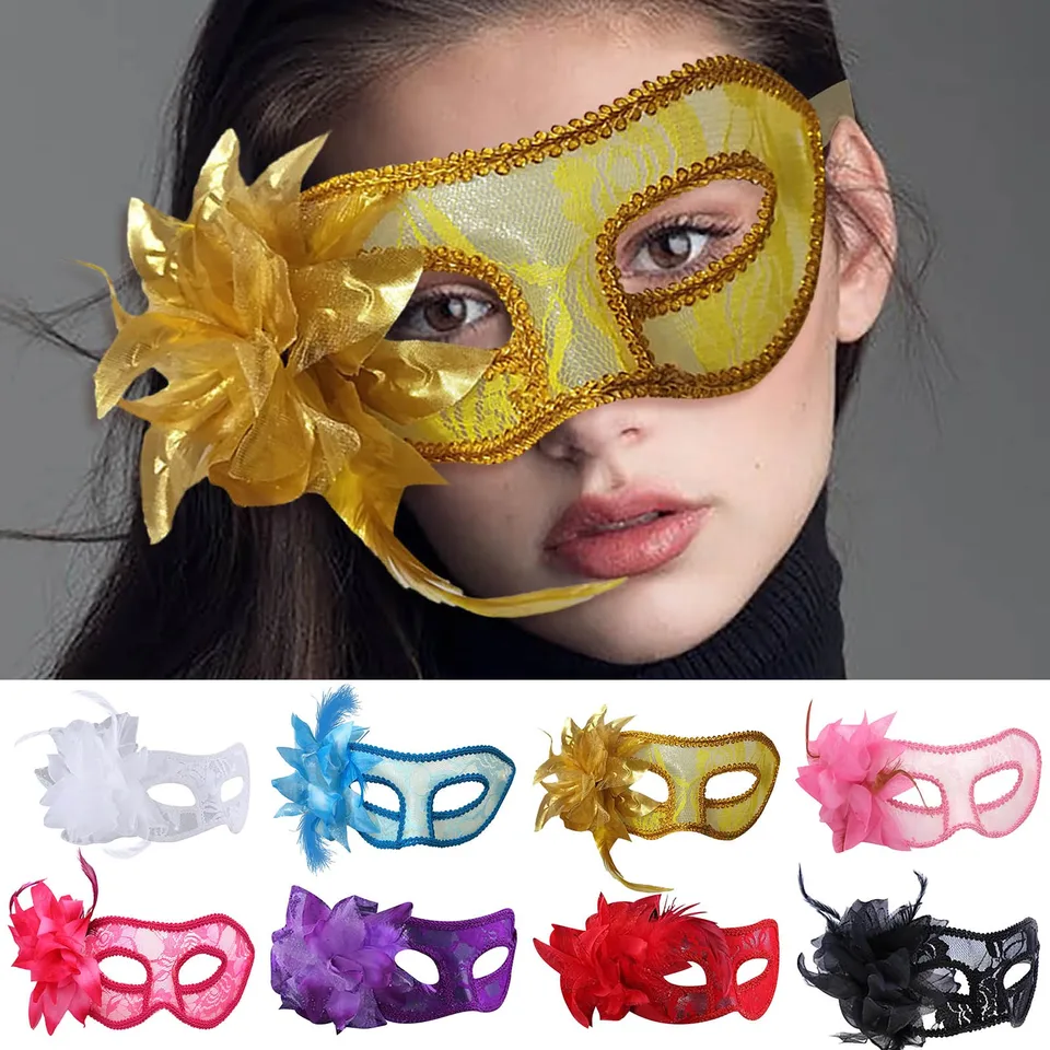 Tanečná párty diamant benátska maska ​​perie kvet Svadobný karneval Performance Performance Sexy Lady Mask Masquerade Vianoce 2025