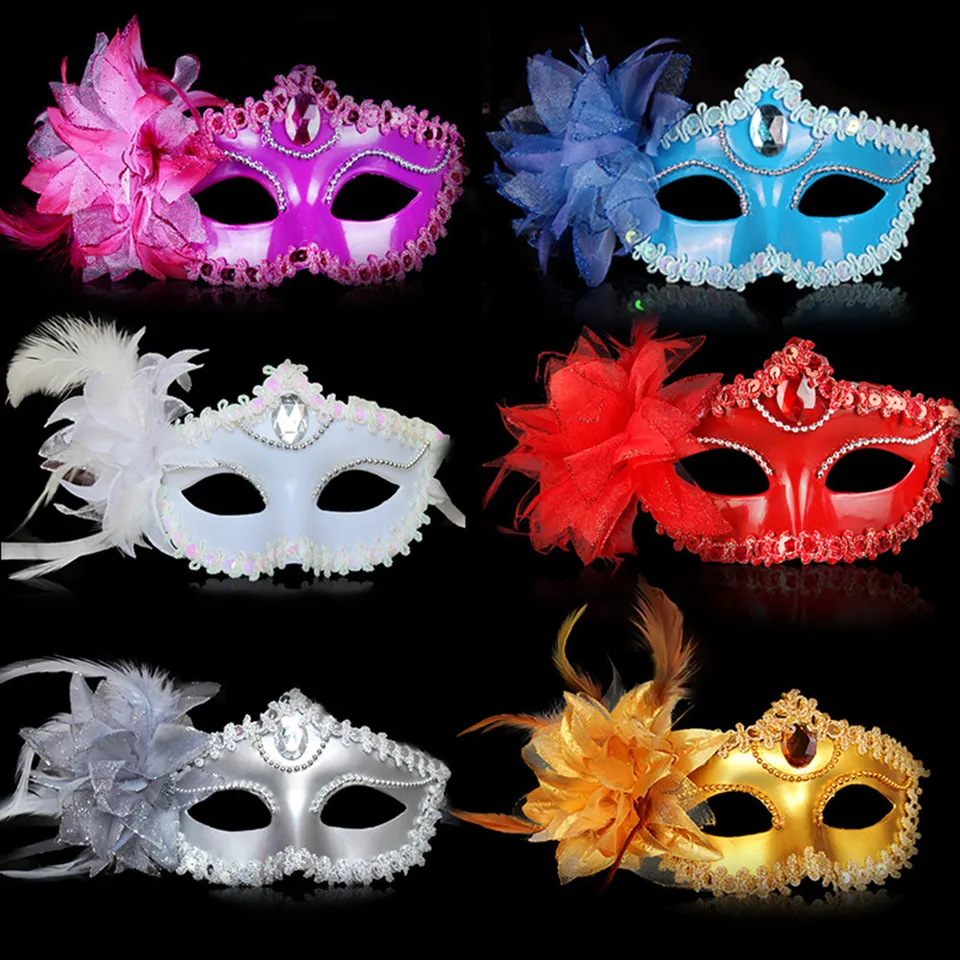 Tanečná párty diamantové perie benátska maska ​​benátske benátske perie kvet Svadobný karneval Performance kostým sex sex Mask Masquerade