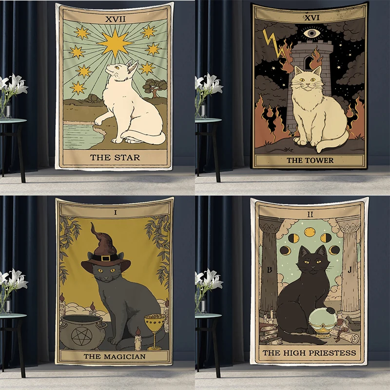 Tarot Cat Claw tapestry stena zavesenie boho čarodejnícka dekora
