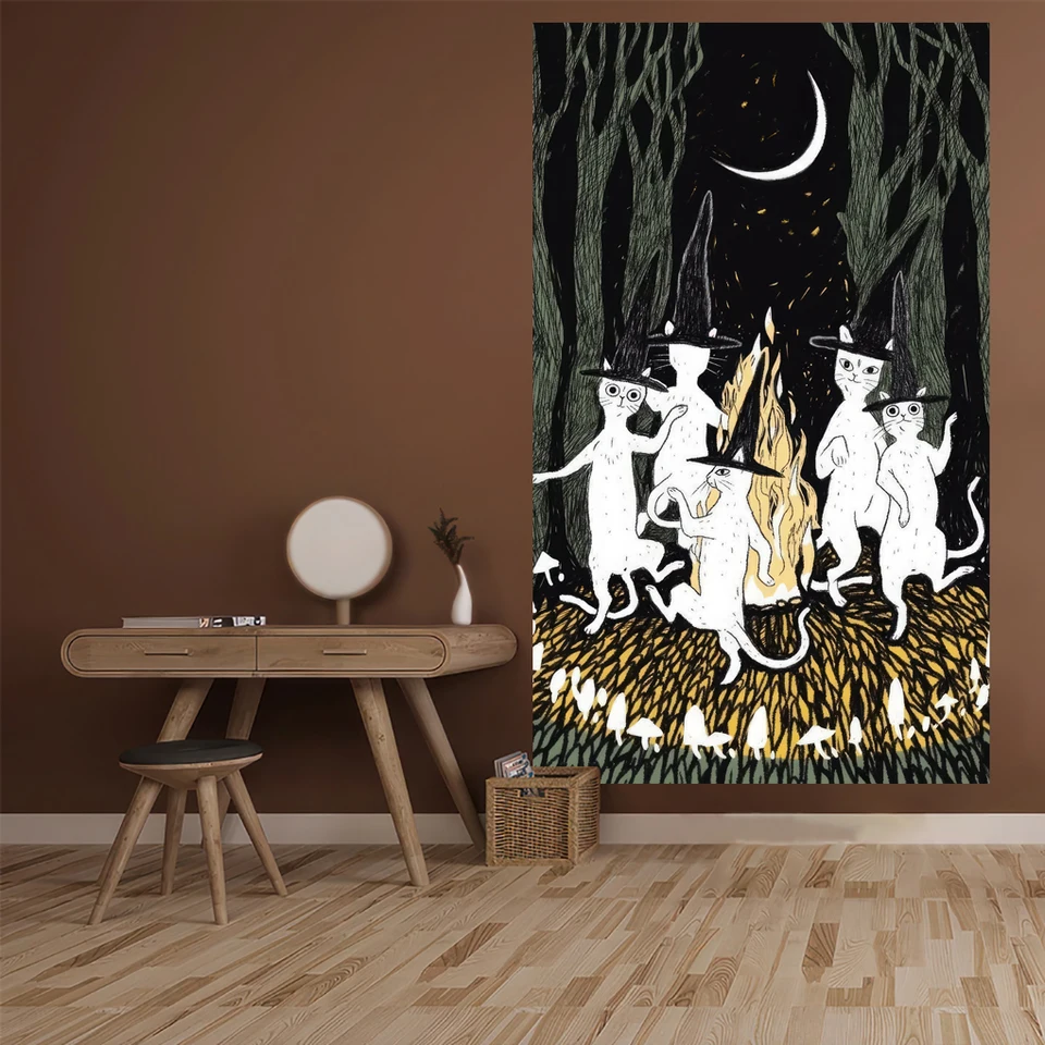 Tarot Dancing Cat Tapestry kawaii karikatúra tlačená stena zavesená miestnosť dekor koľaj