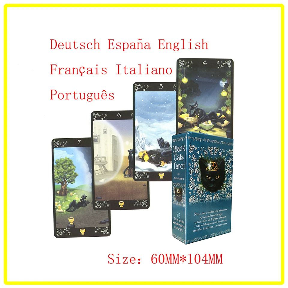 Tarot paluby pre začiatočníkov, veštenie čiernych mačiek, španielčina, španielčina, angličtina, taliančina, Portugalsko, nemčina