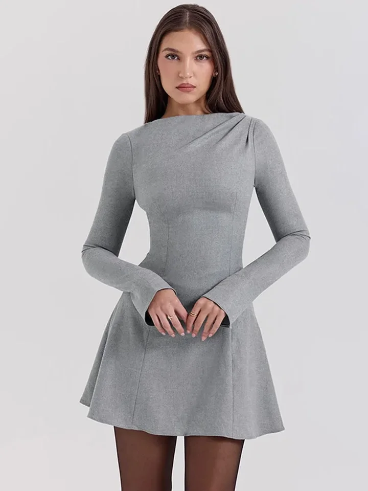 Taruxy elegantné štíhle dláto s dlhým rukávom Kancelária Lady Solid Chic Mini šaty ženské jesenné móda Vysoký pás Vestido oblečenie