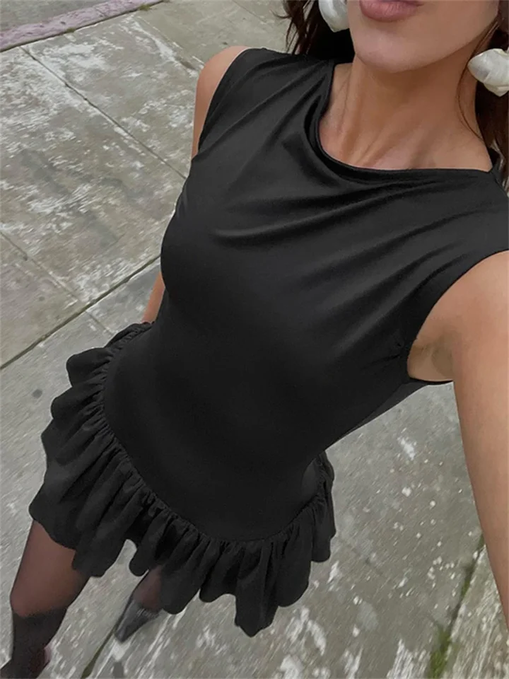 Taruxy Ruffles spoja sexy vesta Mini šaty pre ženy bez rukávov Slim Fit Fashion Solid Color Hot Girl Club Party