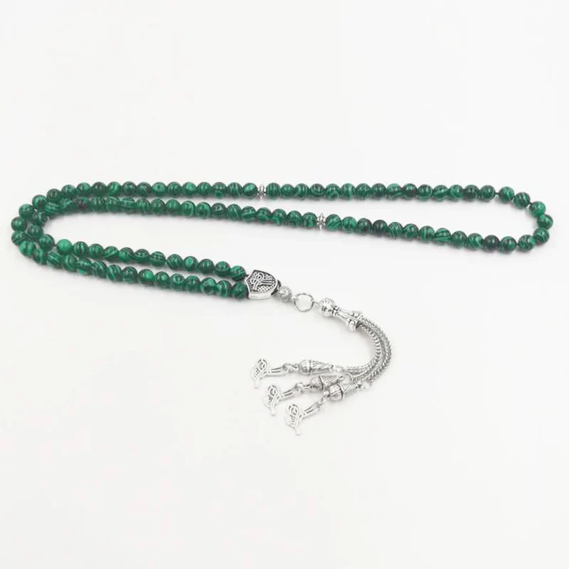 Tasbih 99beads zelený malachit misbaha islamský ruženec náramky Moslimské modlitby korálky Muž Ramadan eid dary