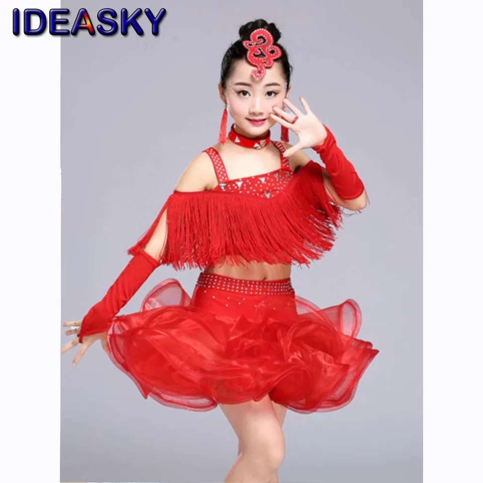 TASSEL BELROOM DANANCE Šaty sukne deti Fringe deti profesionálne latinské tanečné šaty pre dievčatá salsa cha cha samba tango
