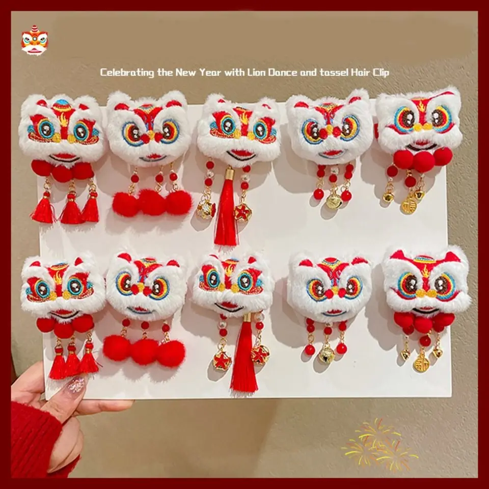 TASSEL DETI ČERVENÉ LOW VLASTNÉ LION DANCE FAN Čínsky Nový rok hlava na hlave